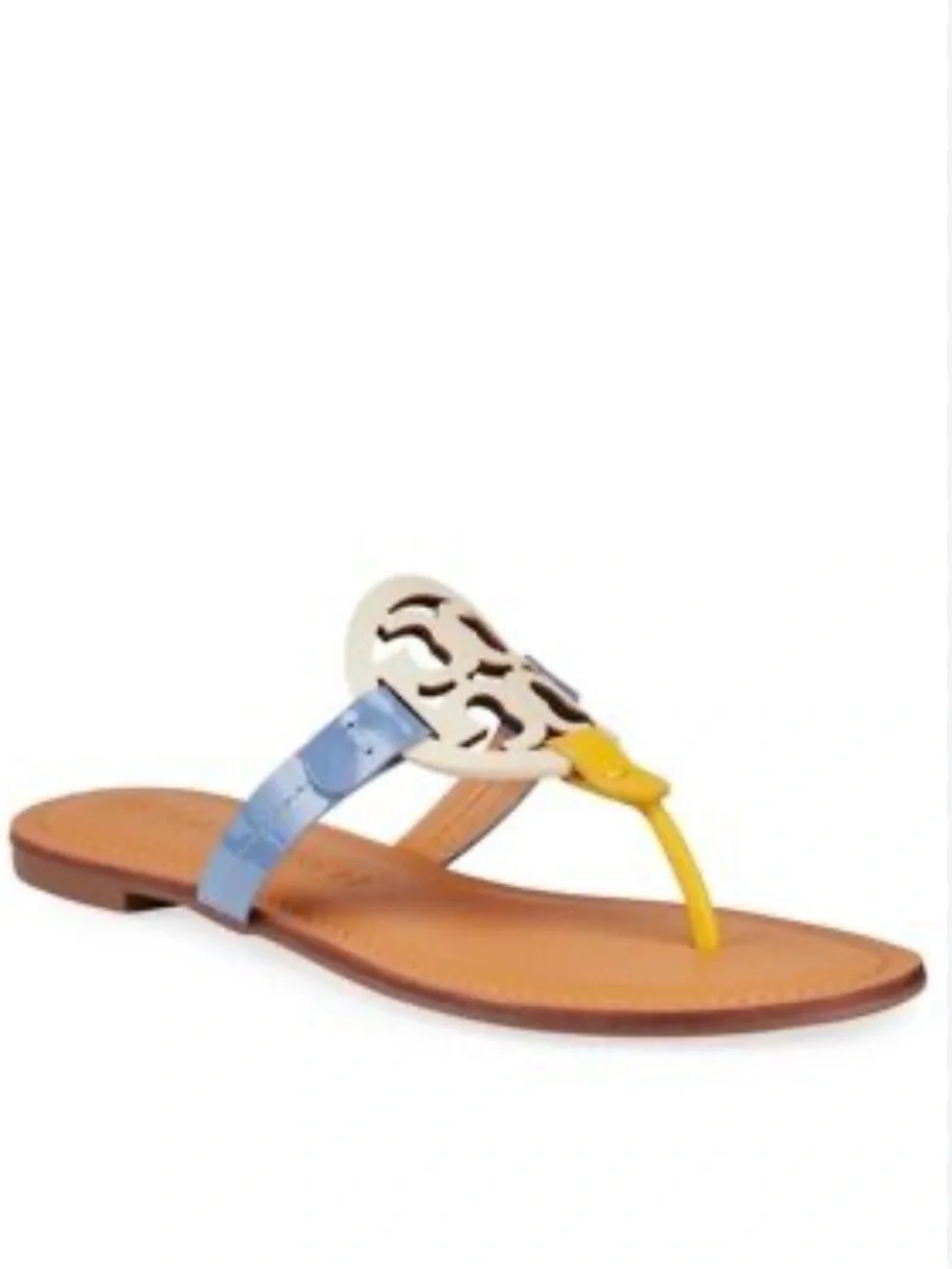 Tory Burch Miller Leather Thong Sandal in Yellow, Blue & White 7